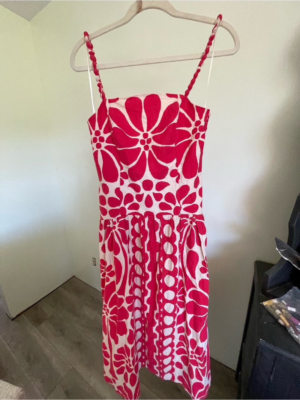 Christian Lacroix Red and White Floral Midi Dress